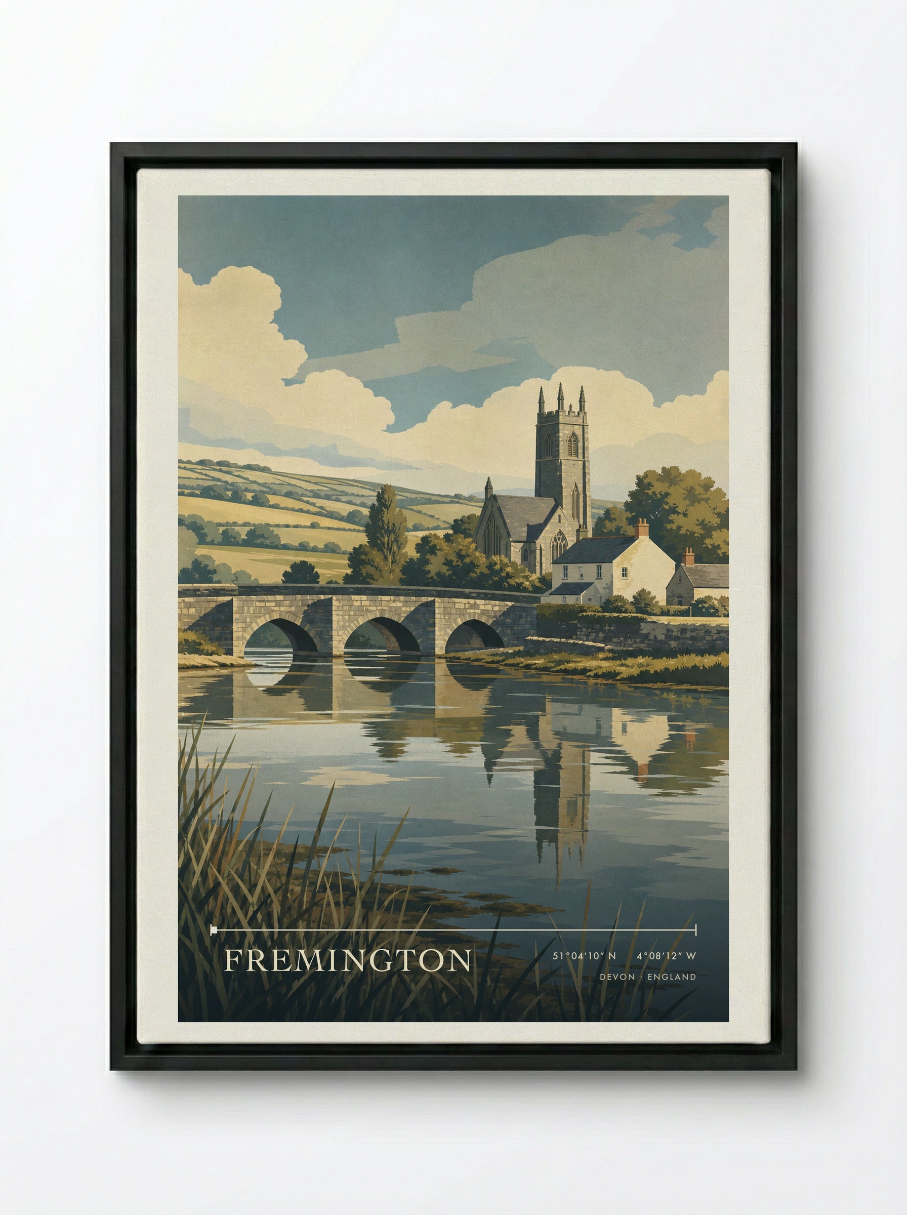 Fremington Devon England Travel Poster - Framed Canvas Black