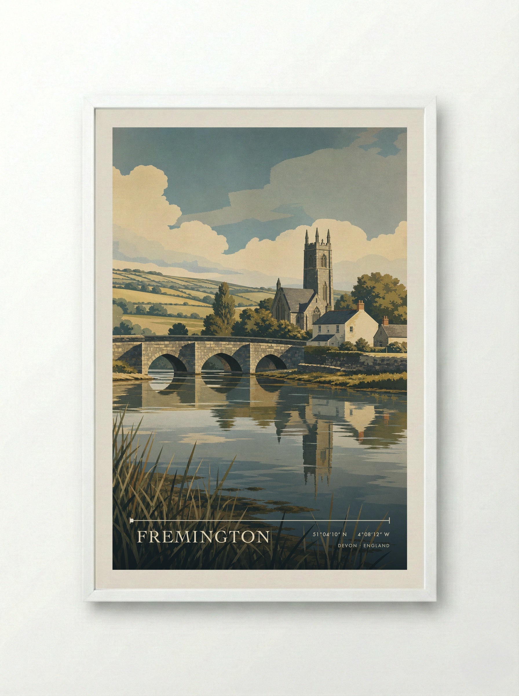 Fremington Devon England Travel Poster - Framed Print White