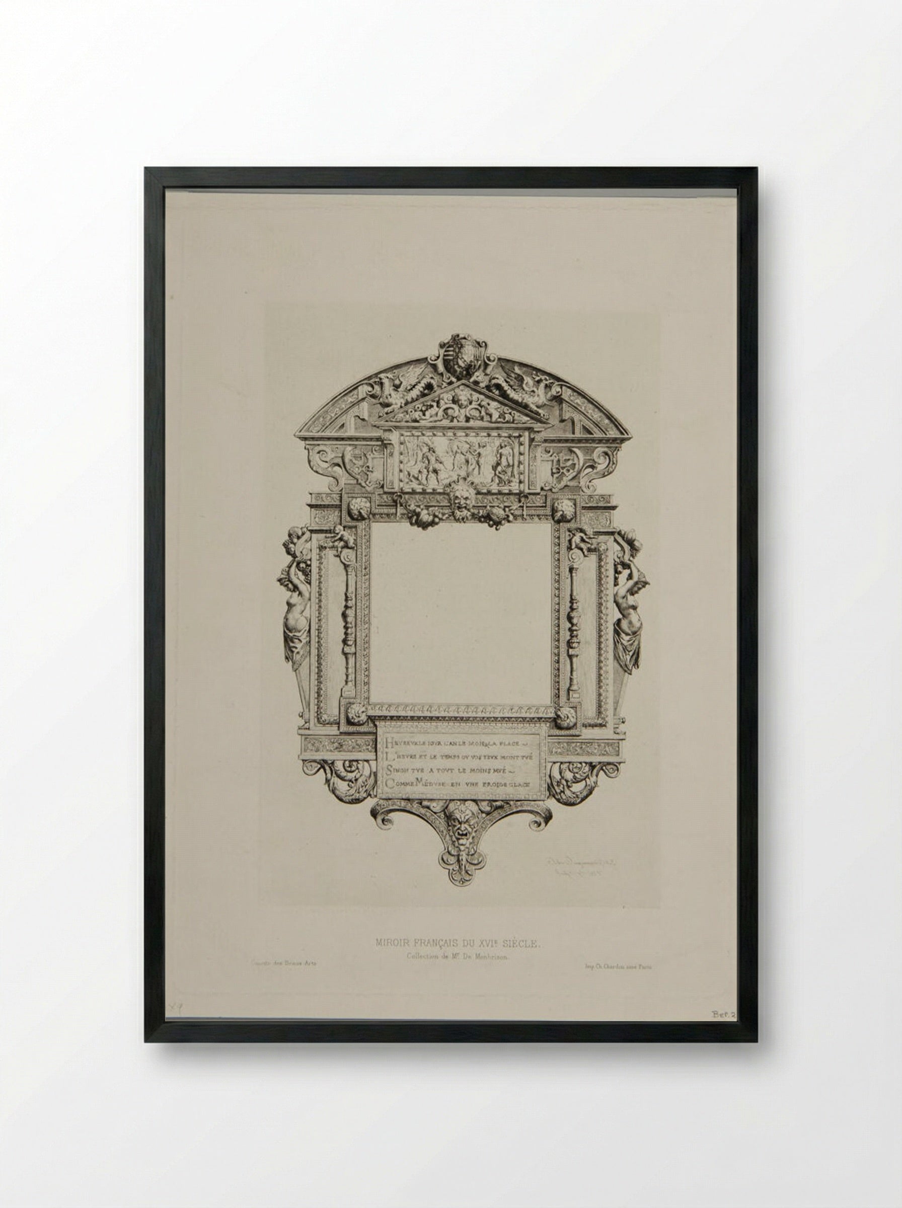 French Mirror of the 16th Century - Jules Ferdinand Jacquemart - Framed Print Black