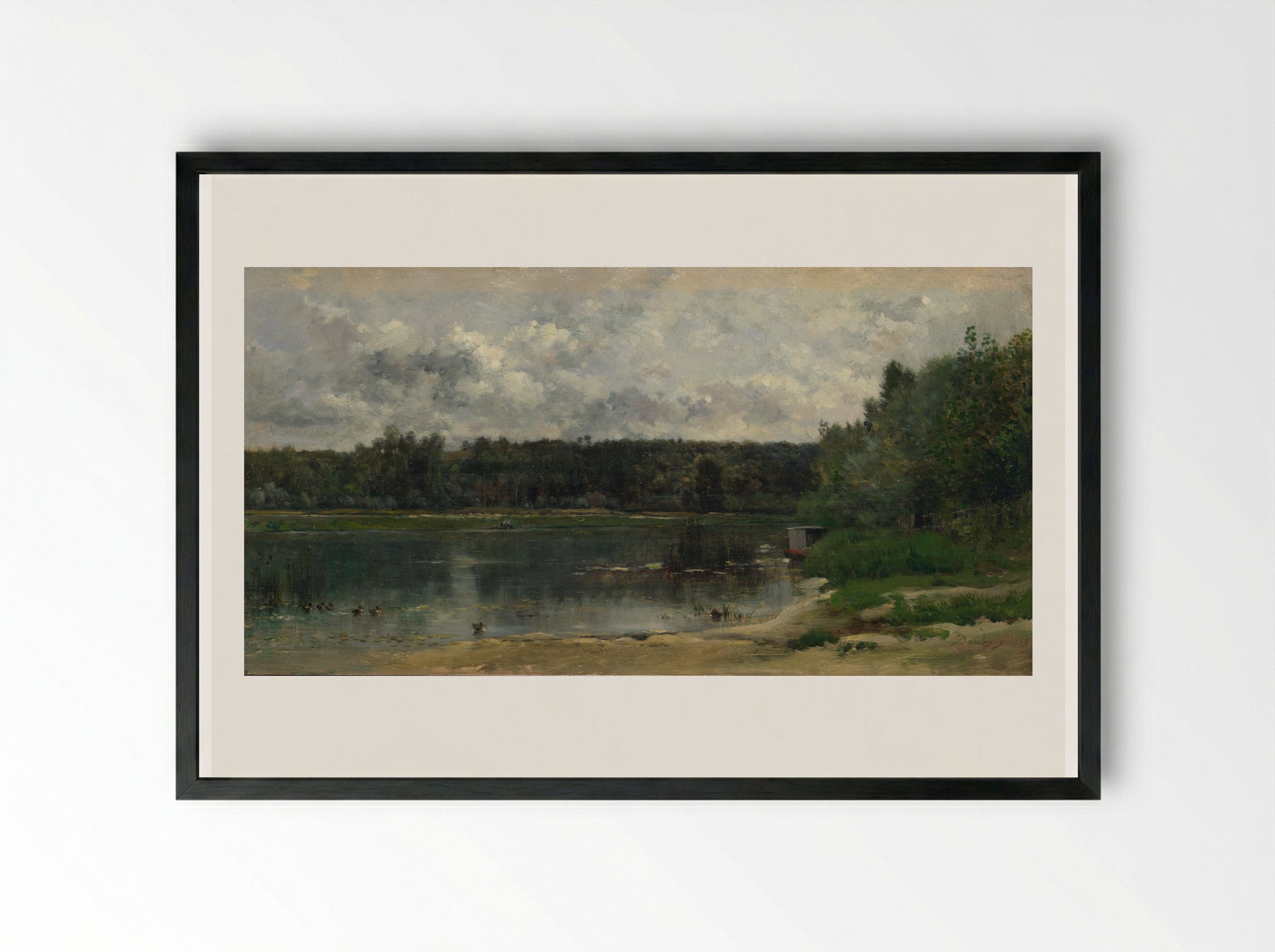 French River Scene - Charles-François Daubigny - Framed Print Black