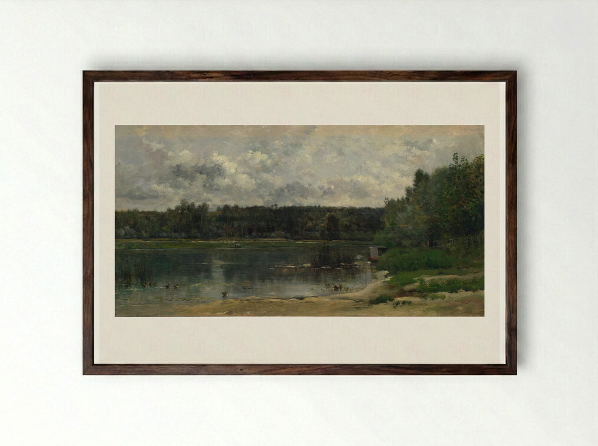 French River Scene - Charles-François Daubigny - Framed Print Dark Wood