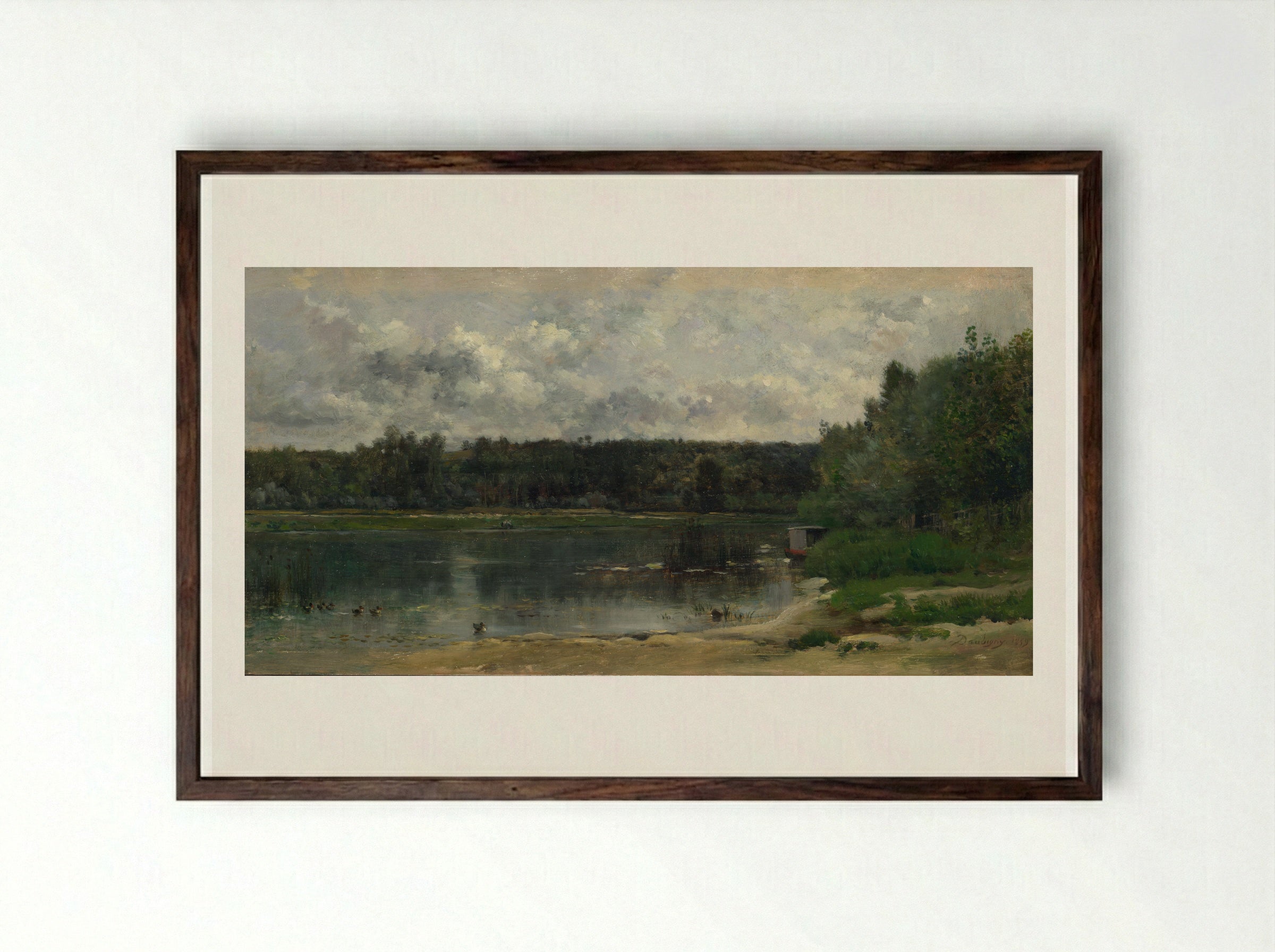 French River Scene - Charles-François Daubigny - Framed Print Dark Wood