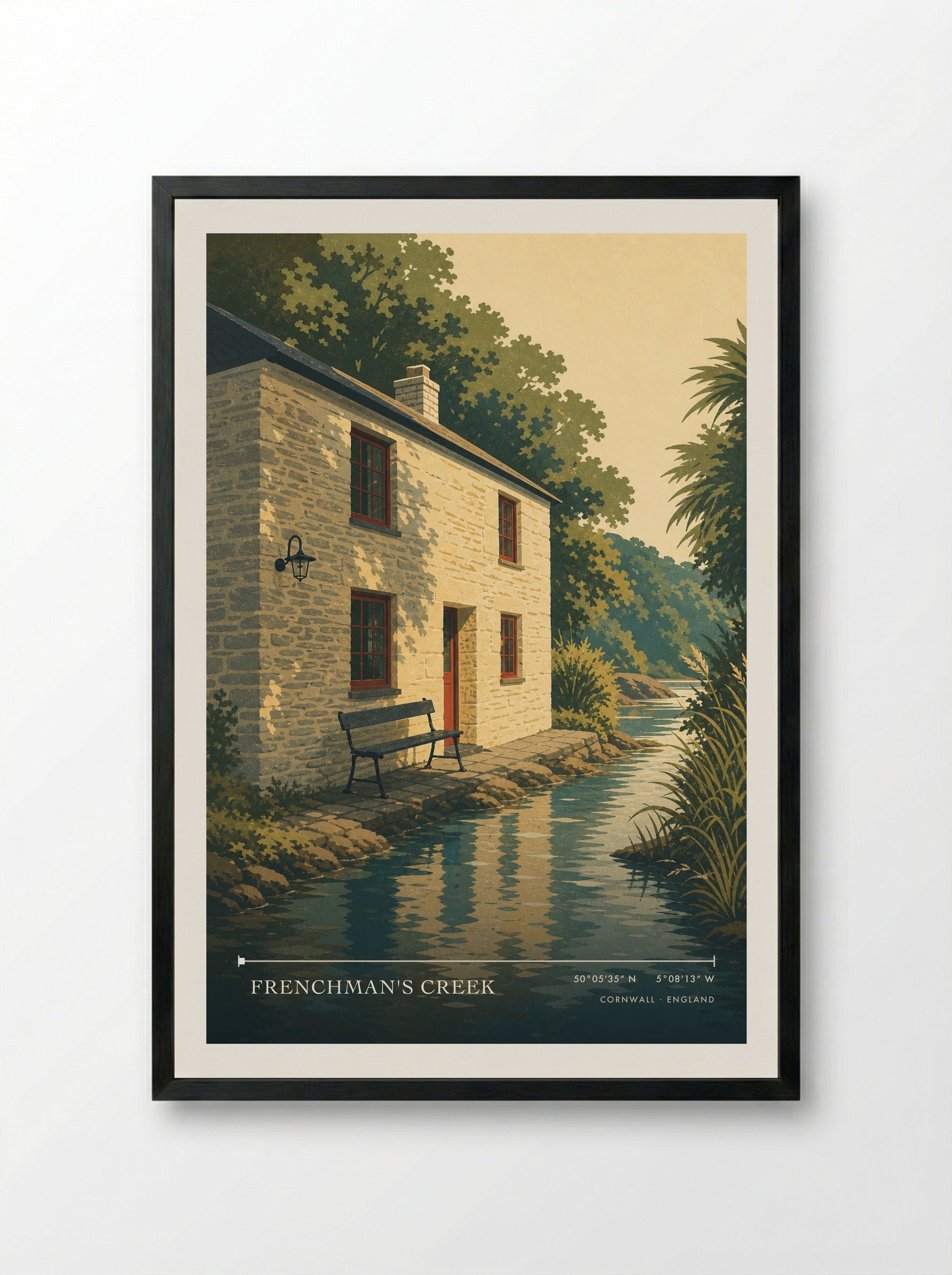 Frenchman's Creek Cornwall England Travel Poster - Framed Print Black