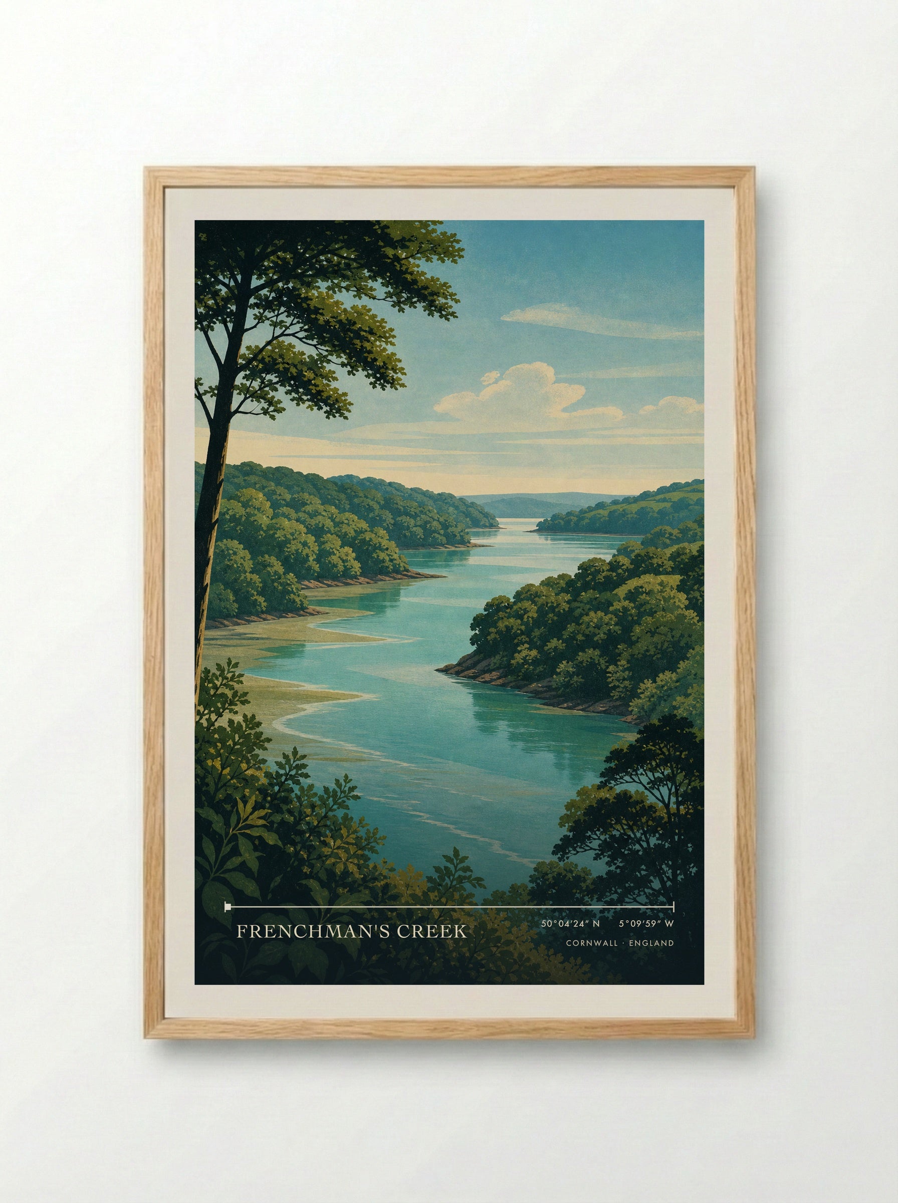 Frenchman's Creek Cornwall England Travel Poster - Framed Print Wood