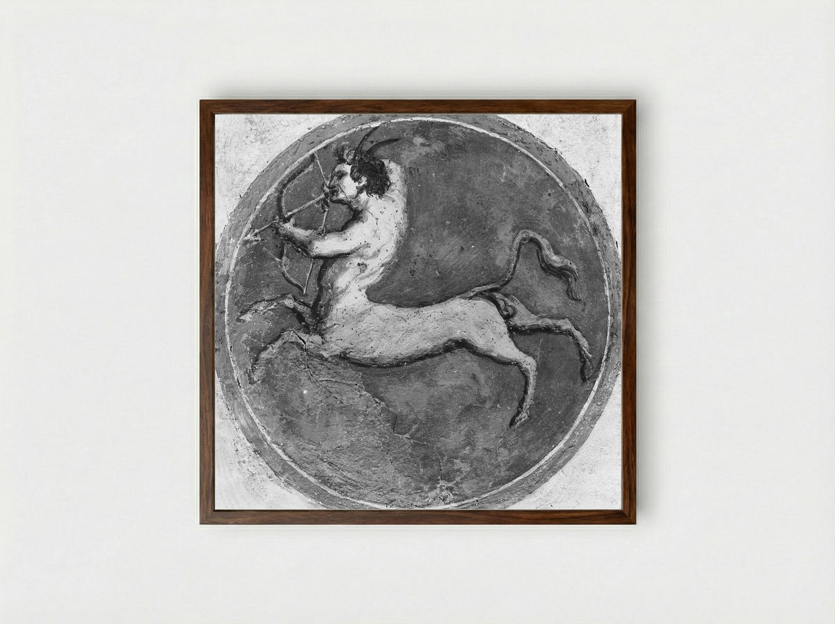 Frescoes from the Villa Stati-Mattei (Sagittarius) - Baldassarre Tommaso Peruzzi - Framed Print Dark Wood