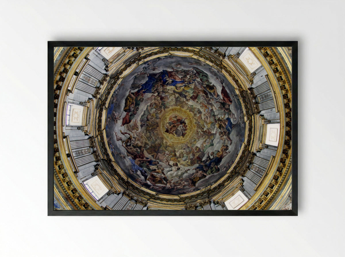 Frescos in the Dome of the Royal Chapel of San Gennaro - Domenichino - Framed Print Black