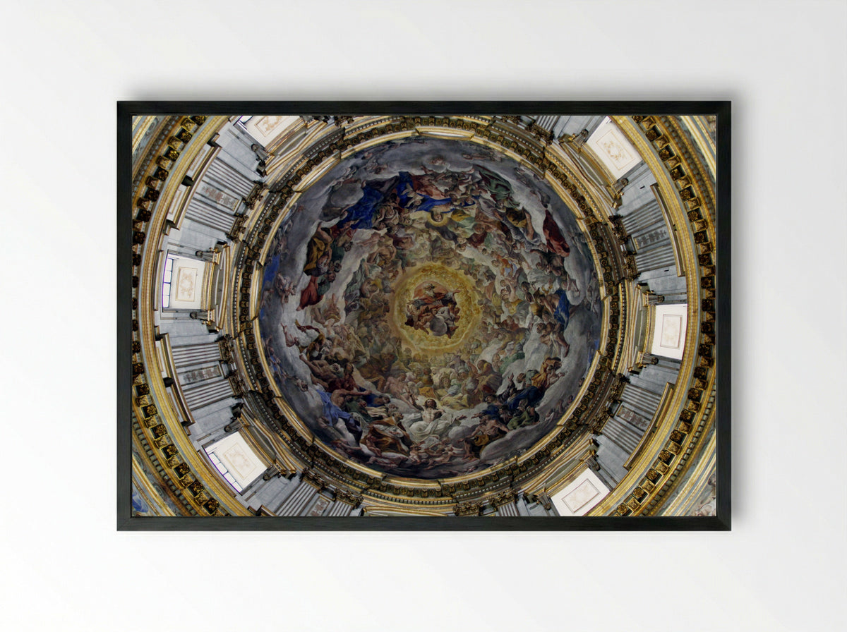 Frescos in the Dome of the Royal Chapel of San Gennaro - Domenichino - Framed Print Black