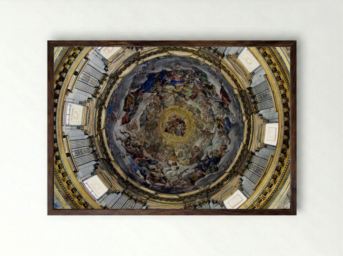 Frescos in the Dome of the Royal Chapel of San Gennaro - Domenichino - Framed Print Dark Wood