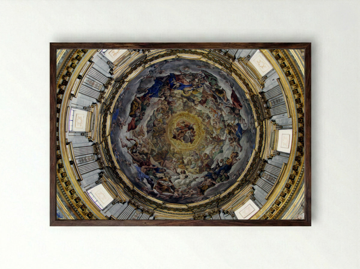Frescos in the Dome of the Royal Chapel of San Gennaro - Domenichino - Framed Print Dark Wood