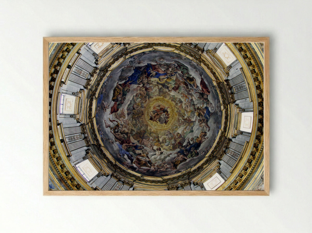Frescos in the Dome of the Royal Chapel of San Gennaro - Domenichino - Framed Print Wood