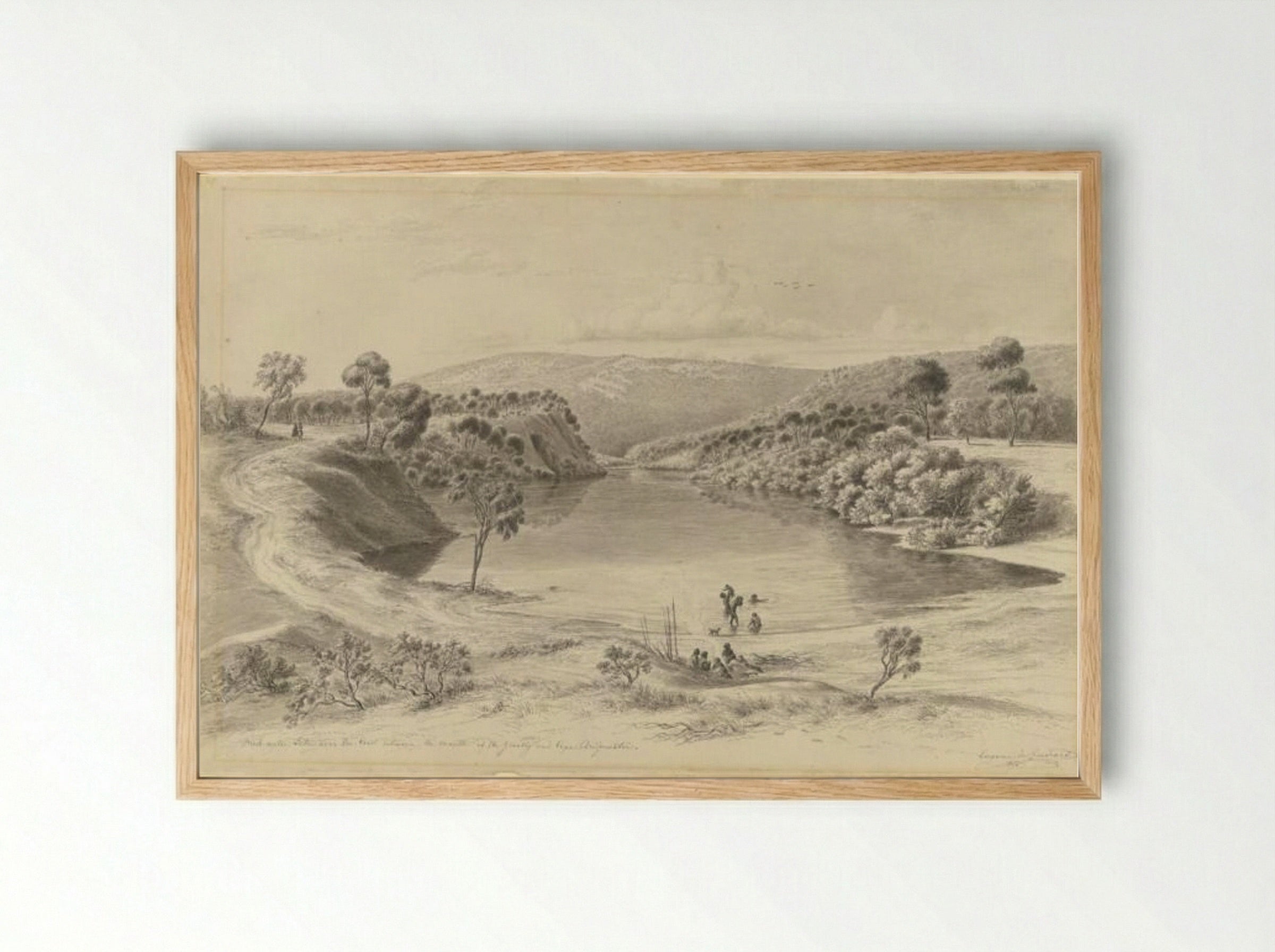 Fresh water lake near the coast between the mouth of the Glenelg and Cape Bridgewater - Eugene von Guerard - Framed Print Wood