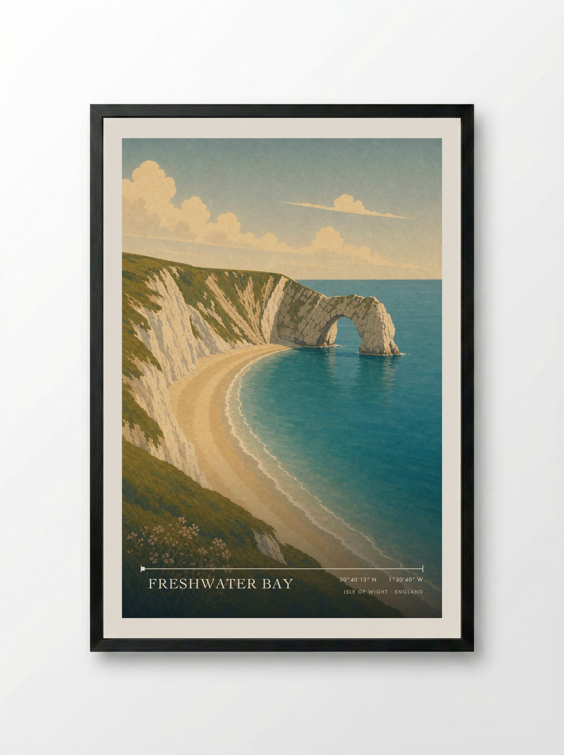 Freshwater Bay Isle of Wight England Travel Poster - Framed Print Black