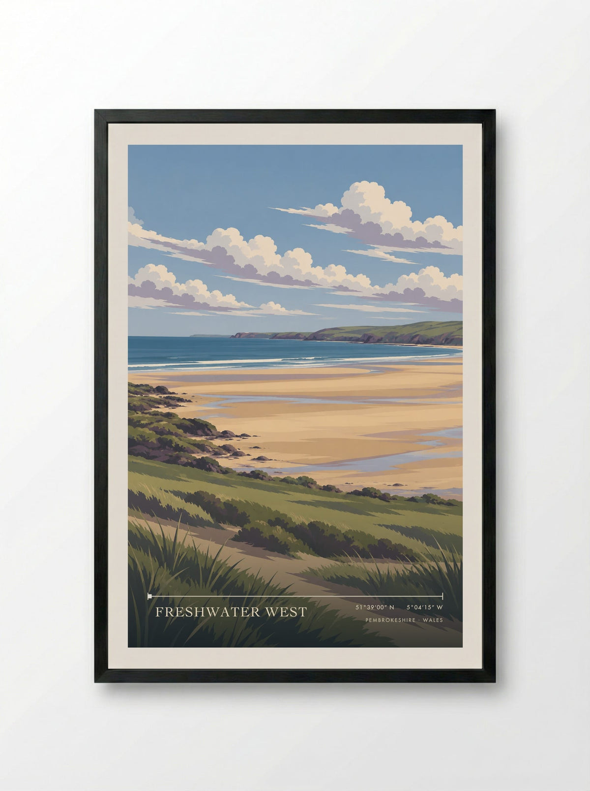 Freshwater West, Pembrokeshire | Travel Poster - Framed Print Black