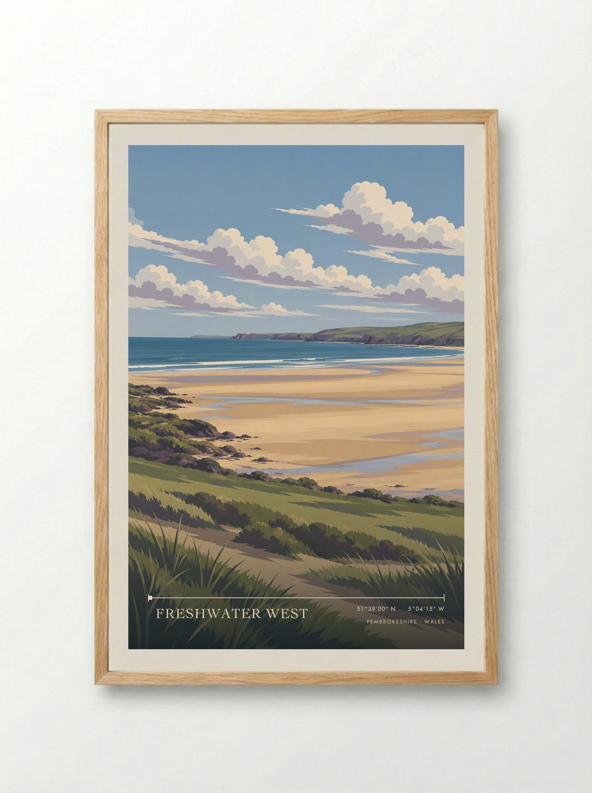 Freshwater West, Pembrokeshire | Travel Poster - Framed Print Wood