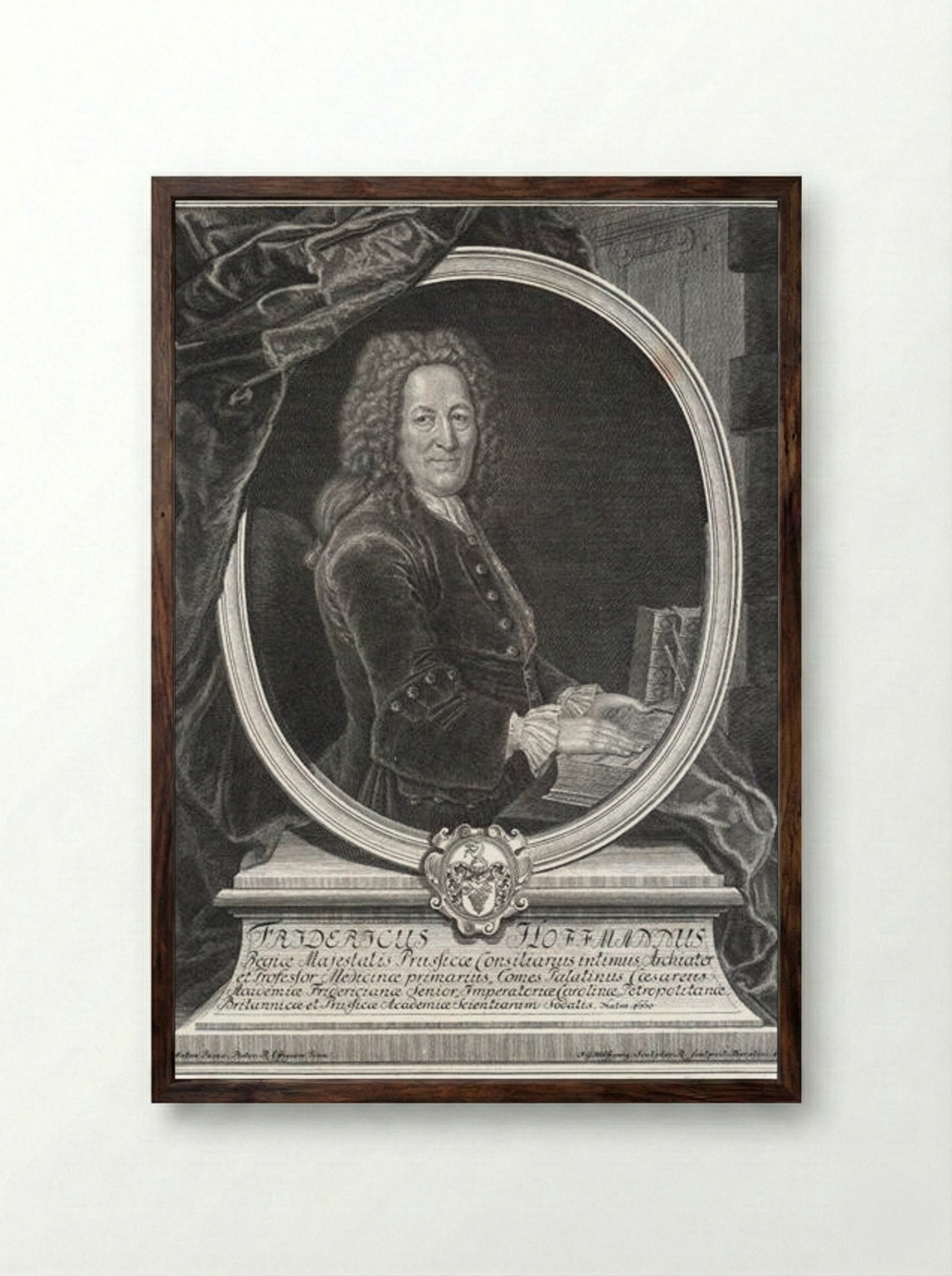 Friedrich Hoffmann, German physician - Antoine Pesne - Framed Print Dark Wood