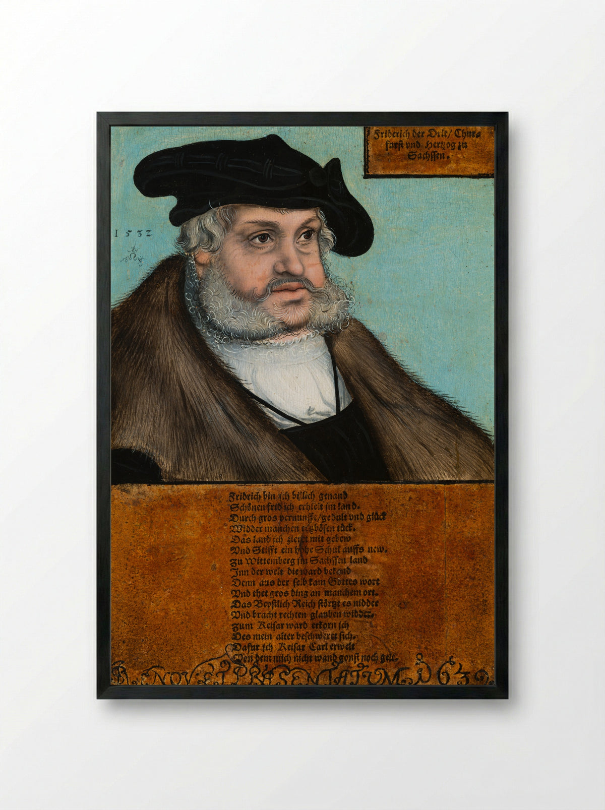 Friedrich III, the Wise, Elector of Saxony - Lucas Cranach the Elder and Workshop - Framed Print Black