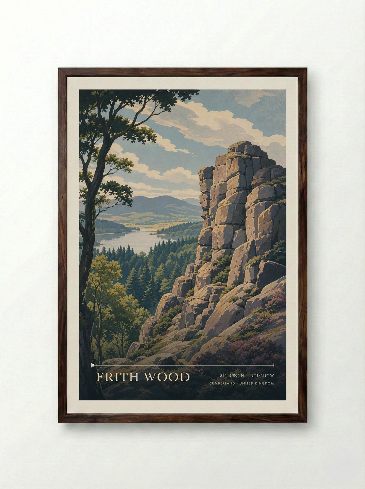 Frith Wood Cumberland United Kingdom Travel Poster - Framed Print Dark Wood