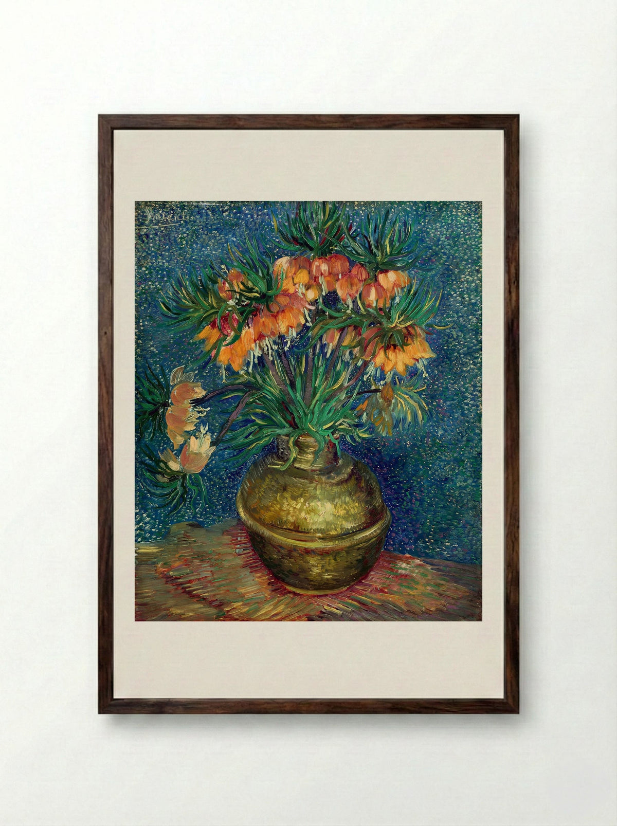Fritillaries in a Copper Vase - Vincent van Gogh - Framed Print Dark Wood