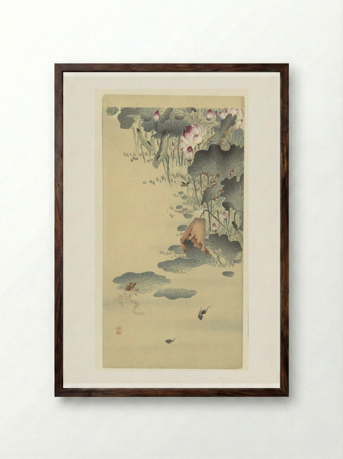 Frog and Tadpoles - Matsuki Heikichi - Framed Print Dark Wood