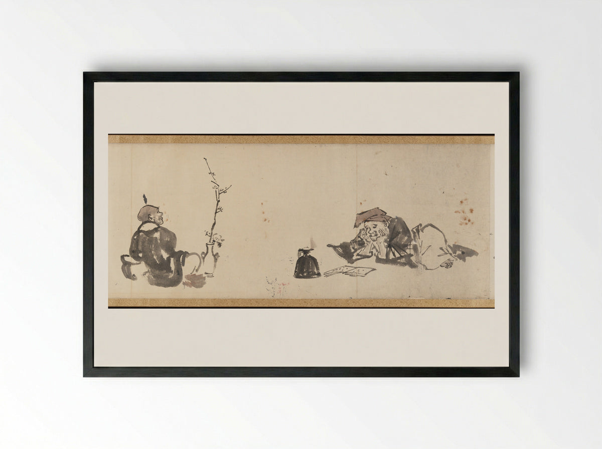 Frolicking Figures and Animals - Kawanabe Kyōsai - Framed Print Black