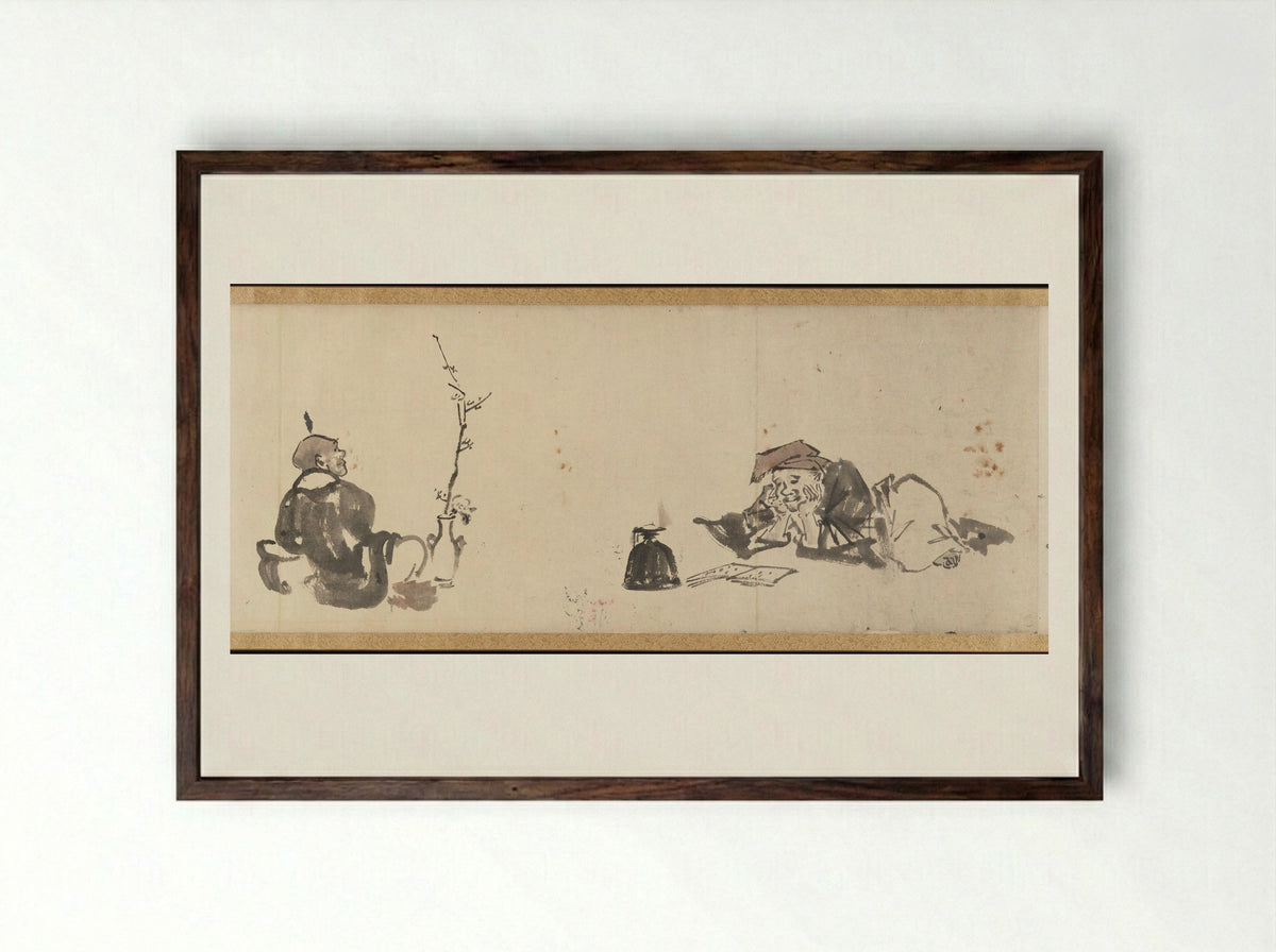 Frolicking Figures and Animals - Kawanabe Kyōsai - Framed Print Dark Wood