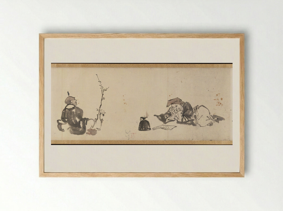 Frolicking Figures and Animals - Kawanabe Kyōsai - Framed Print Wood