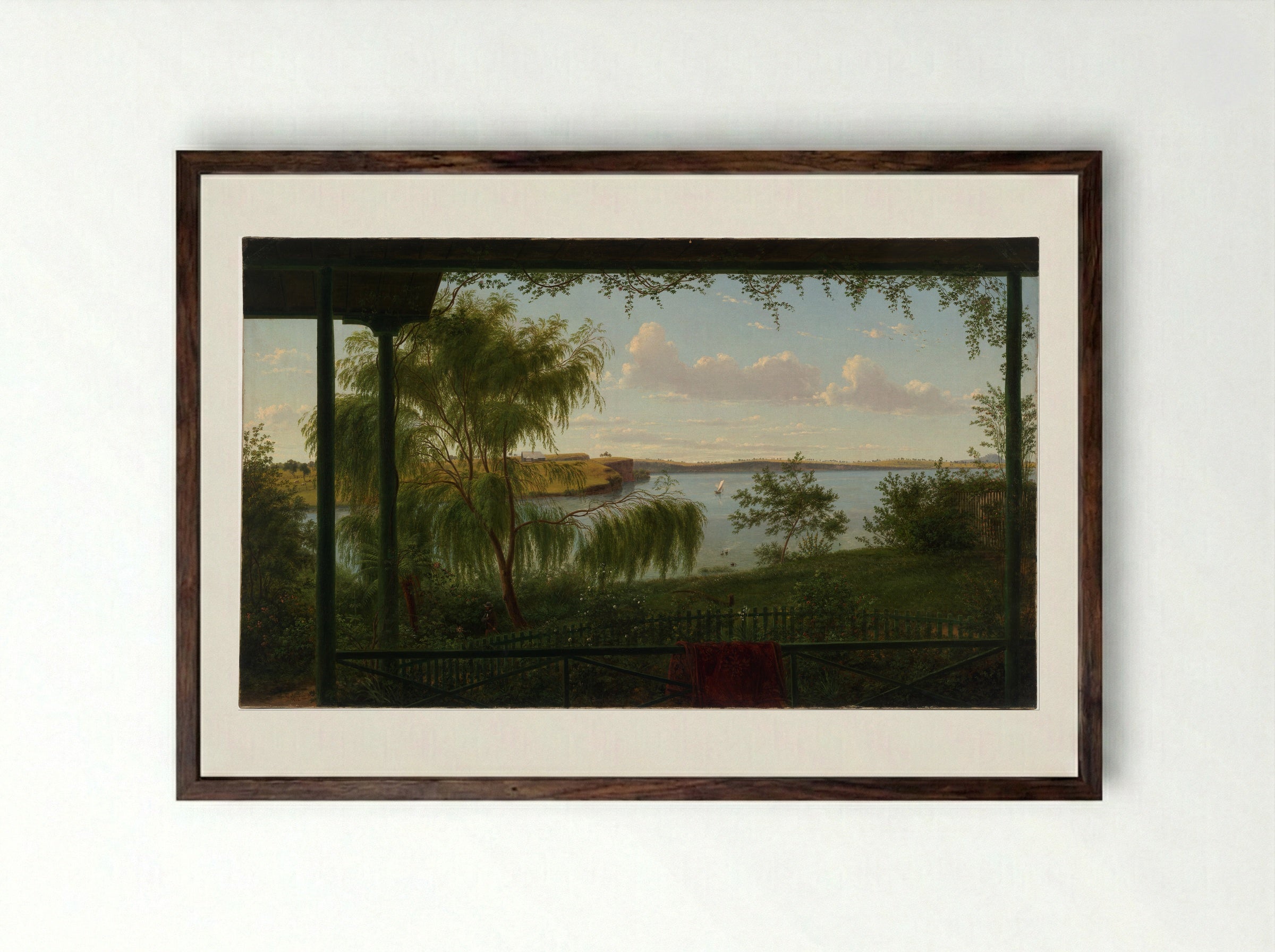 From the verandah of Purrumbete - Eugene von Guerard - Framed Print Dark Wood