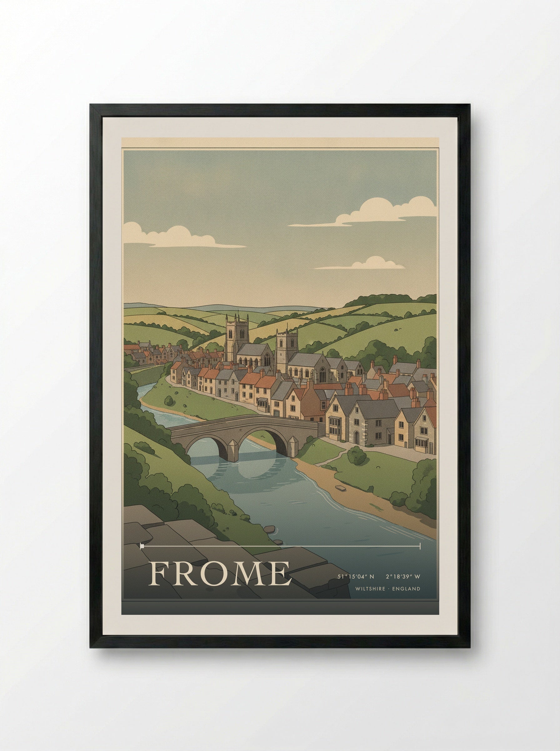 Frome Wiltshire England Travel Poster - Framed Print Black