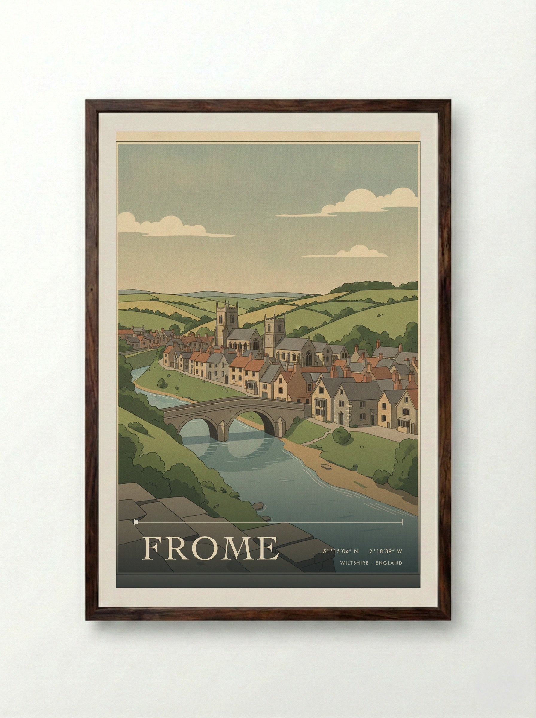 Frome Wiltshire England Travel Poster - Framed Print Dark Wood