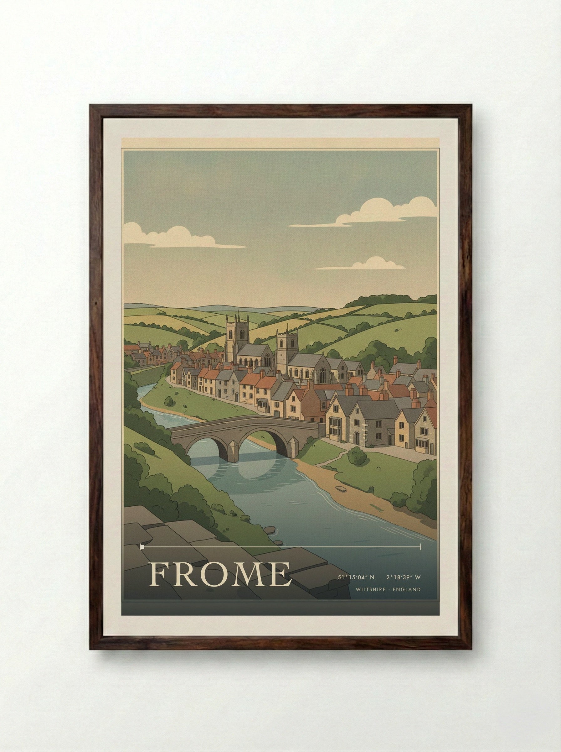 Frome Wiltshire England Travel Poster - Framed Print Dark Wood