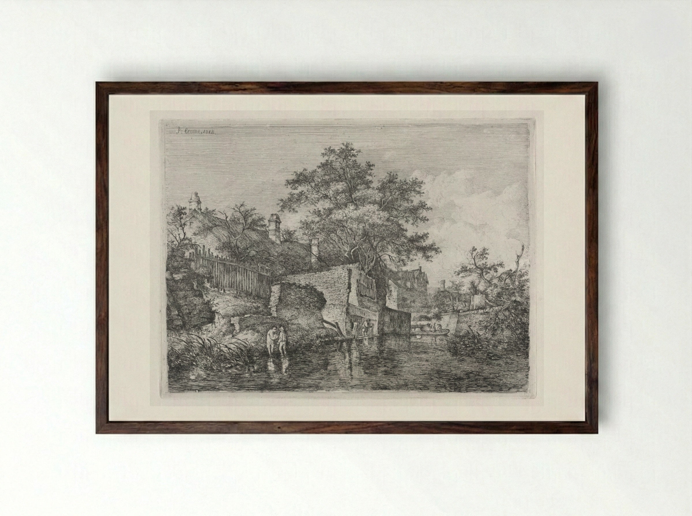 Front of the New Mills - John Crome - Framed Print Dark Wood