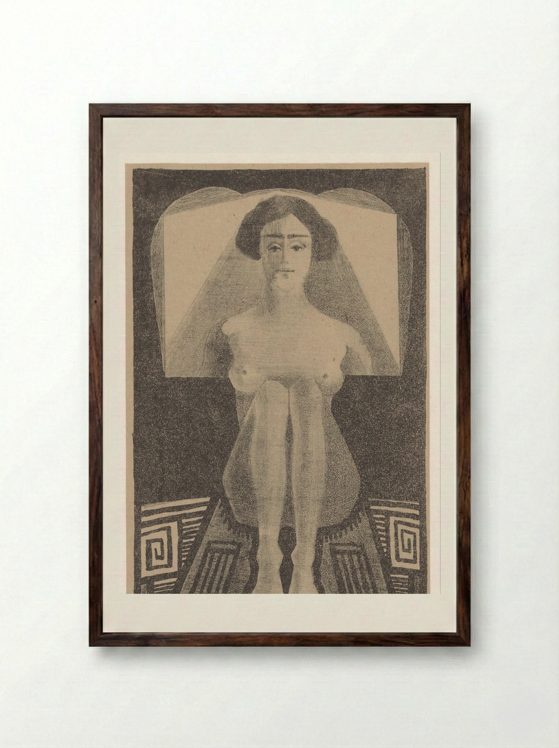Frontaal gezien, zittend naakt in geometrische omgeving - Samuel Jessurun de Mesquita - Framed Print Dark Wood