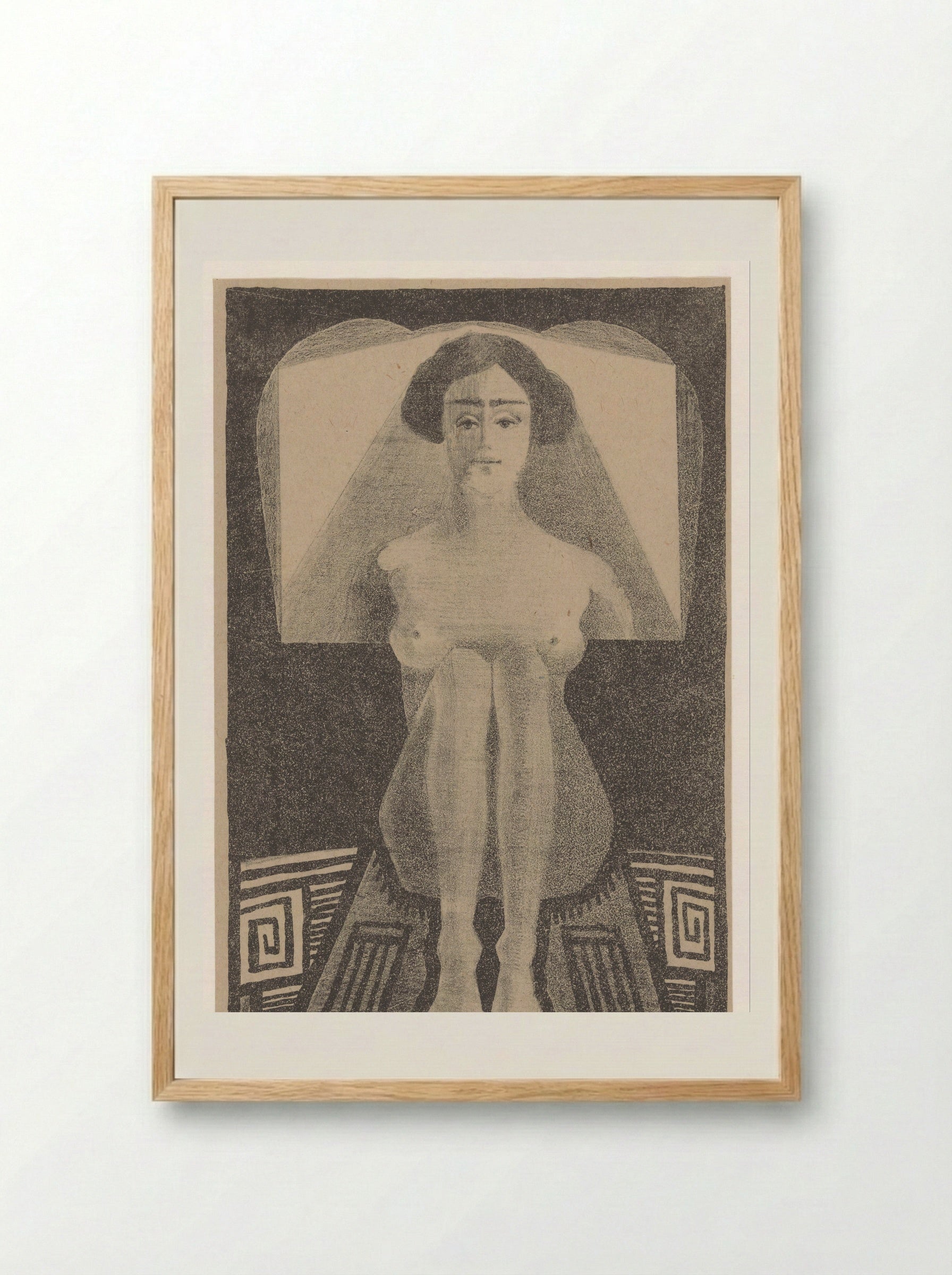 Frontaal gezien, zittend naakt in geometrische omgeving - Samuel Jessurun de Mesquita - Framed Print Wood