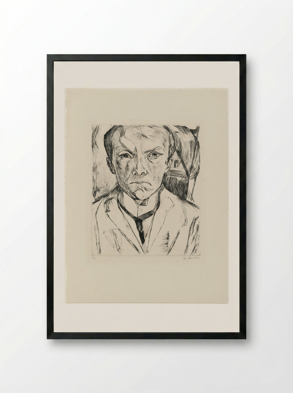 Frontal Self Portrait with House Gable in Background - Max Beckmann - Framed Print Black