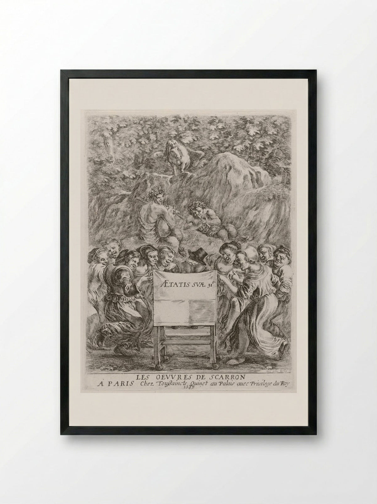 Frontispiece (Dancers, Satyrs and Pegasus) - Stefano Della Bella - Framed Print Black