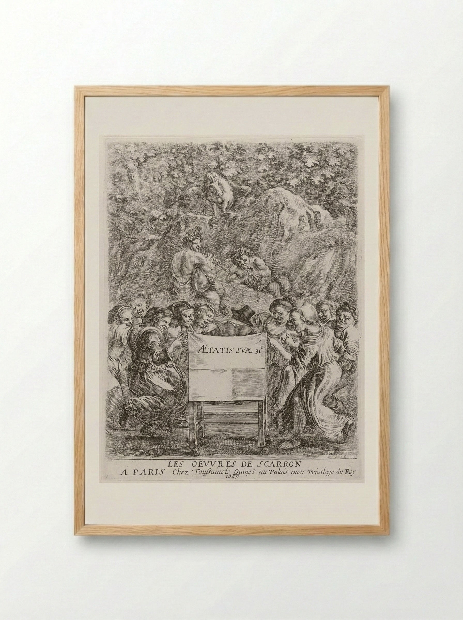 Frontispiece (Dancers, Satyrs and Pegasus) - Stefano Della Bella - Framed Print Wood