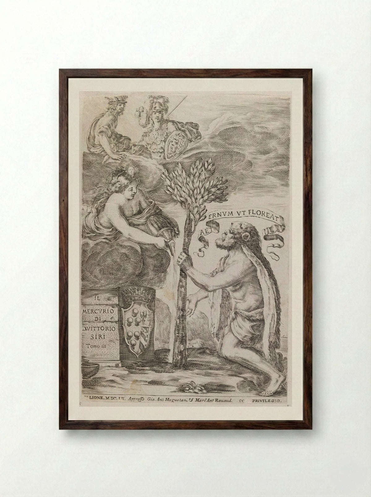Frontispiece (The Club of Hercules Becomes a Green Tree) - Stefano Della Bella - Framed Print Dark Wood