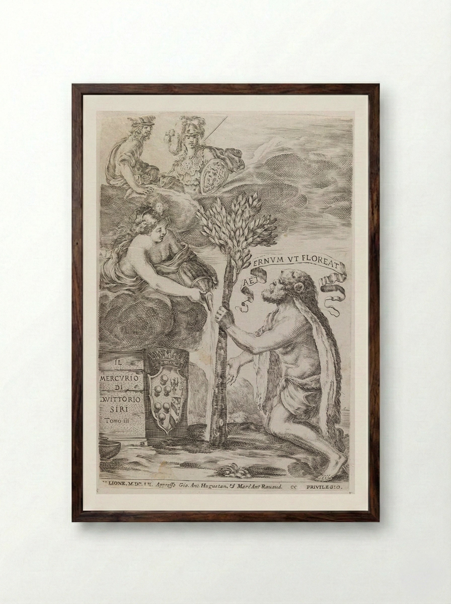 Frontispiece (The Club of Hercules Becomes a Green Tree) - Stefano Della Bella - Framed Print Dark Wood