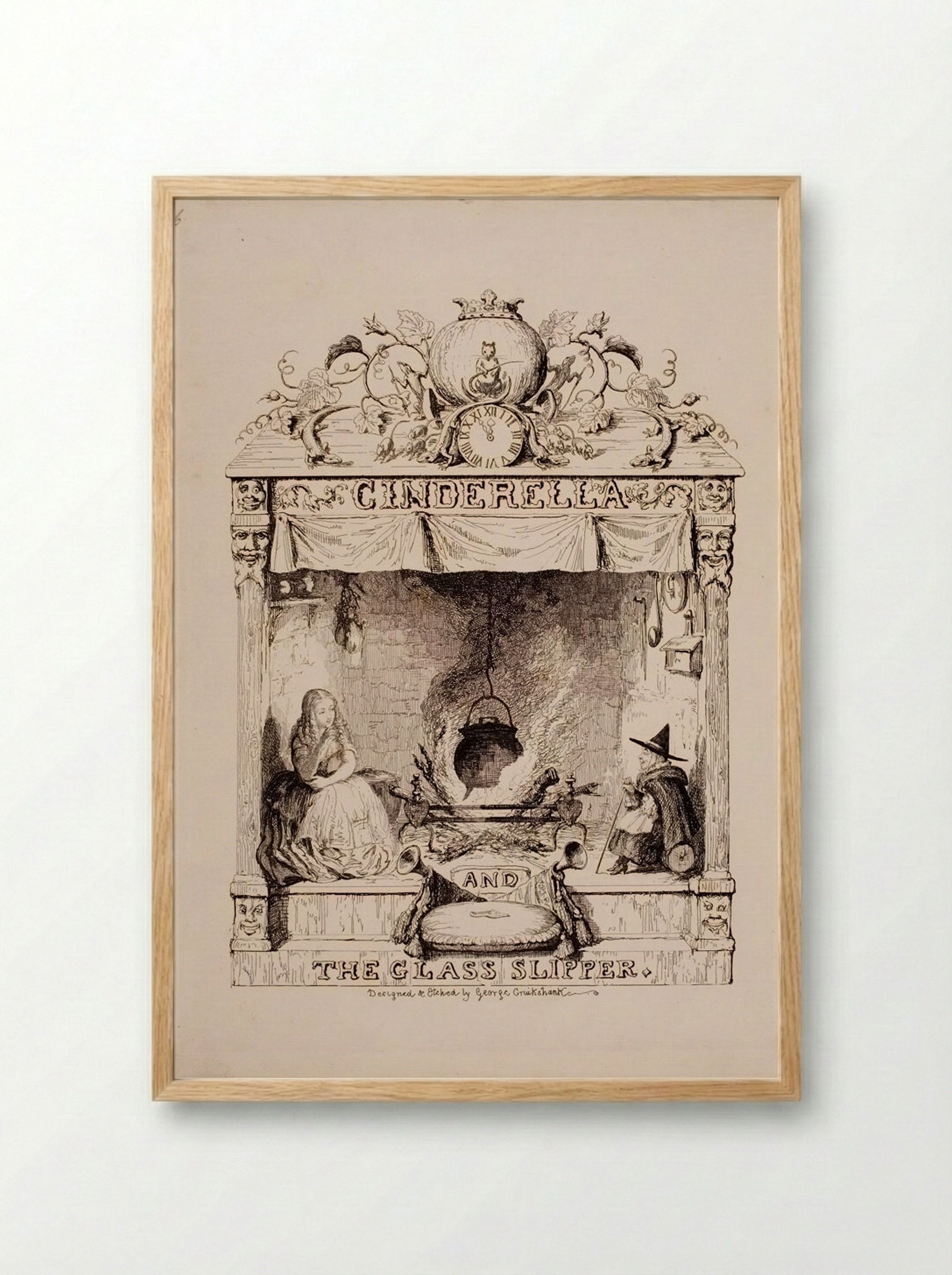 Frontispiece for Cinderella and the Glass Slipper - George Cruikshank - Framed Print Wood