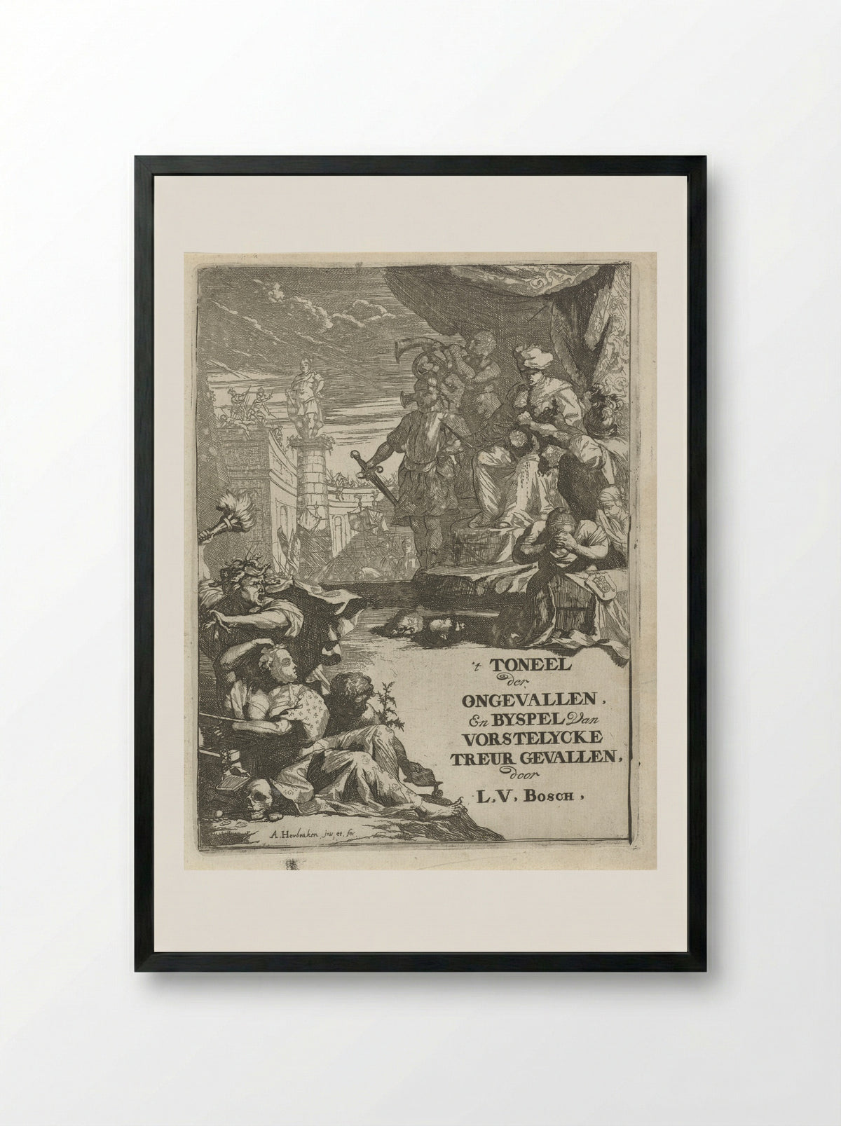 Frontispiece for 't Toneel der Ongevallen - Arnold Houbraken - Framed Print Black