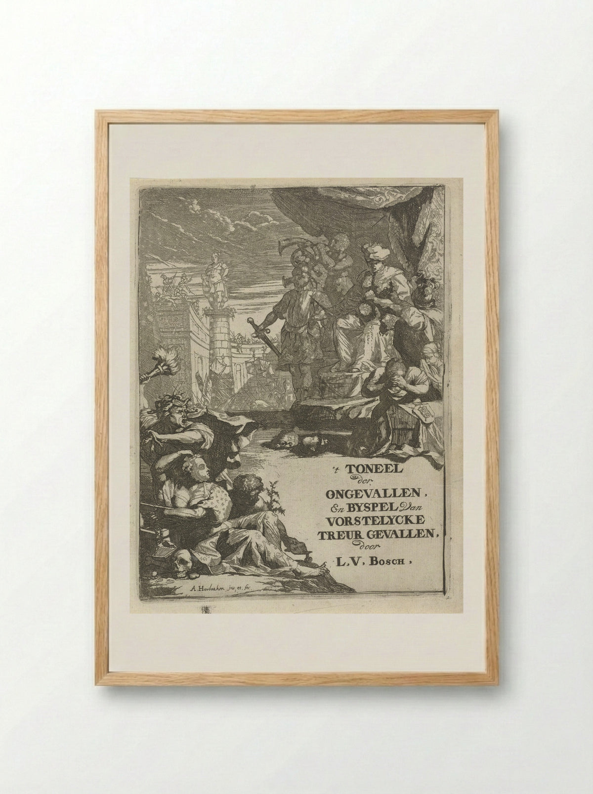 Frontispiece for 't Toneel der Ongevallen - Arnold Houbraken - Framed Print Wood