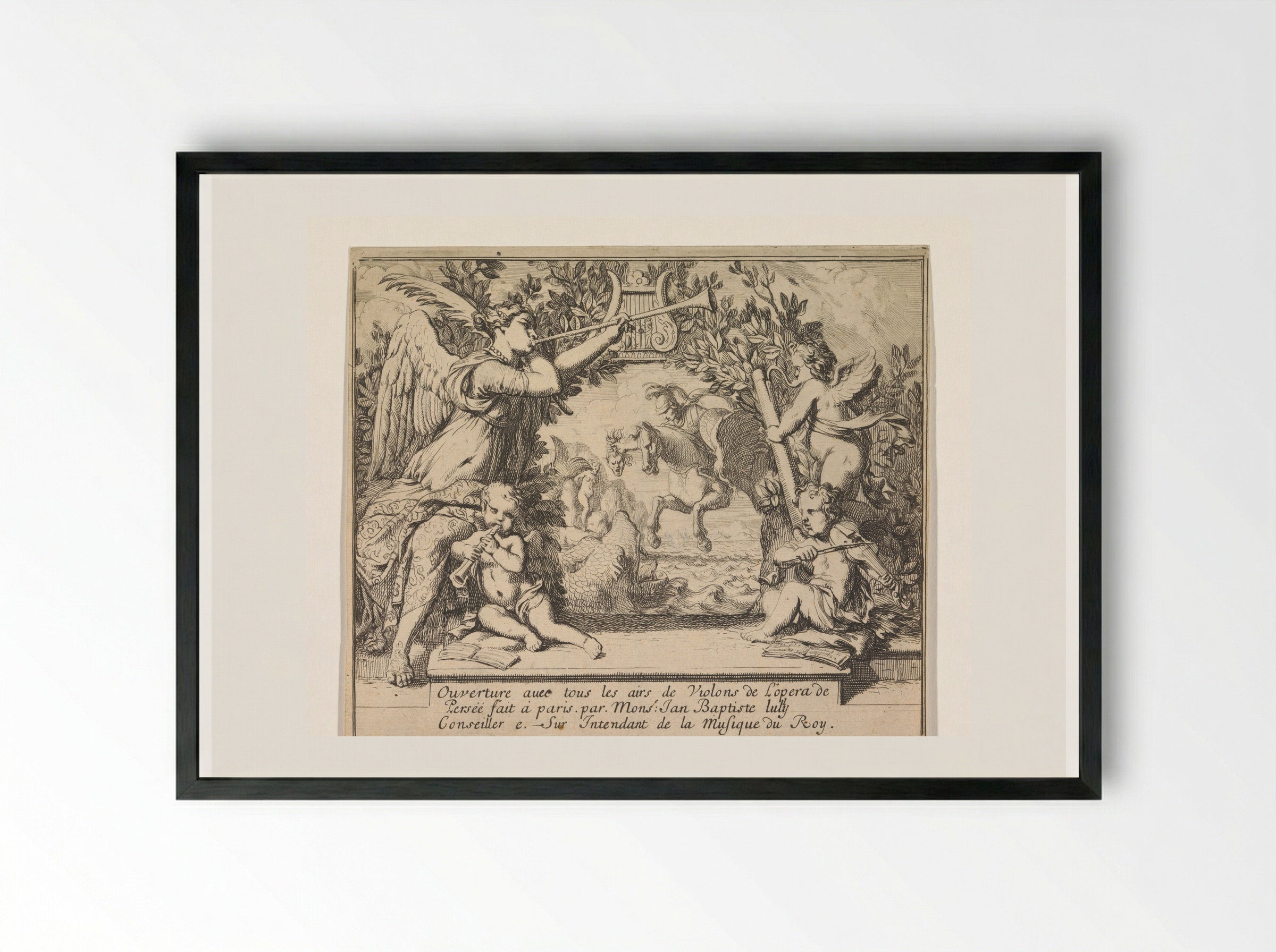 Frontispiece for the Overture to Lully's Persée - Gerard de Lairesse - Framed Print Black