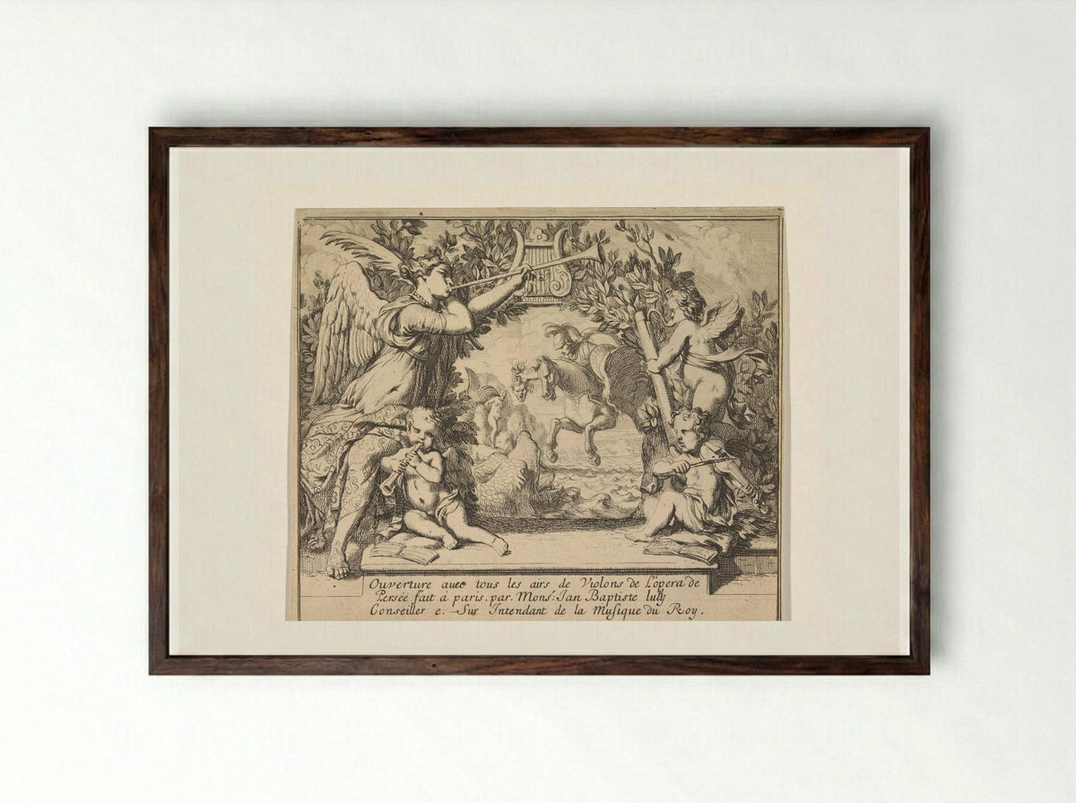 Frontispiece for the Overture to Lully's Persée - Gerard de Lairesse - Framed Print Dark Wood