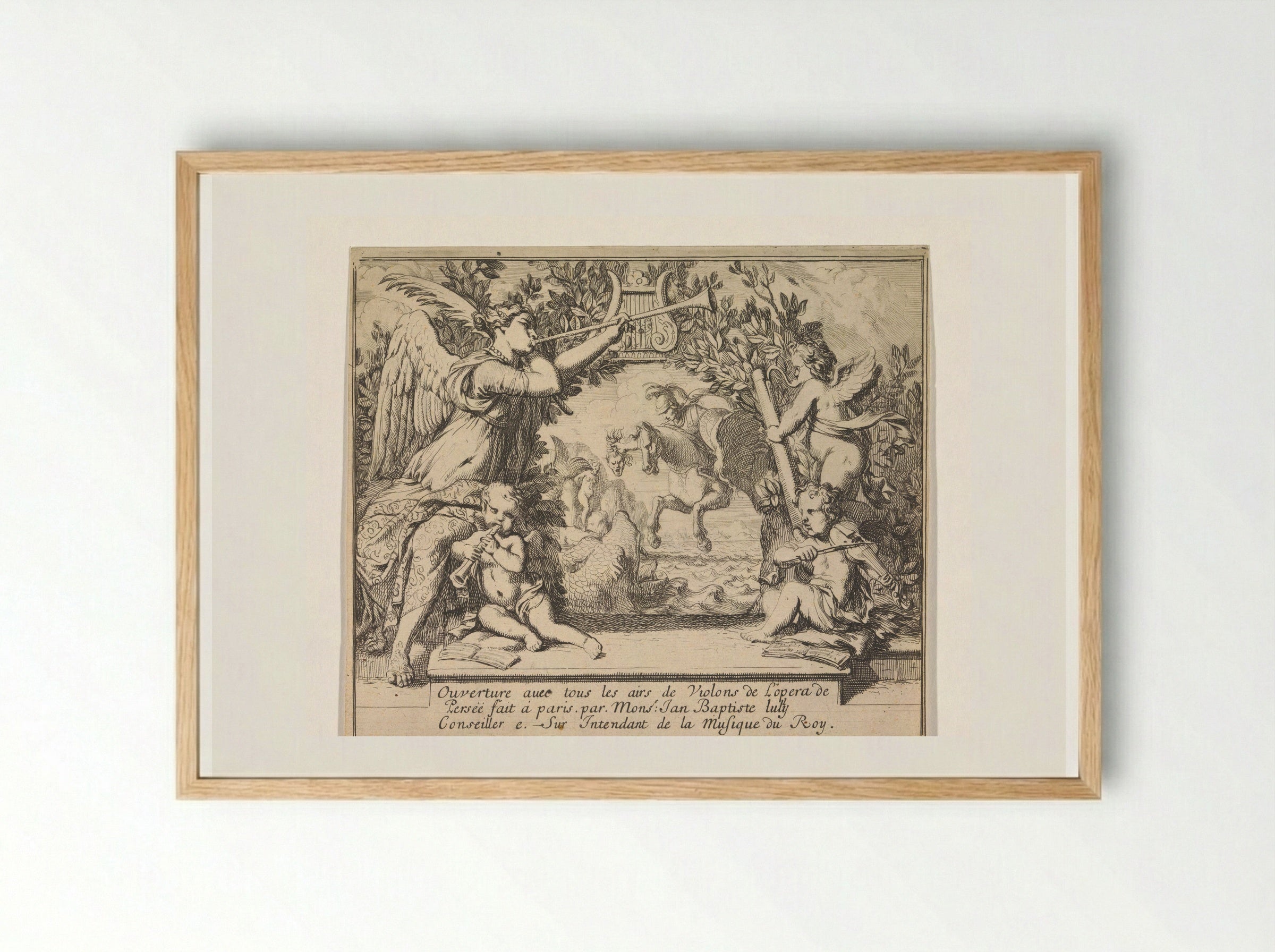 Frontispiece for the Overture to Lully's Persée - Gerard de Lairesse - Framed Print Wood