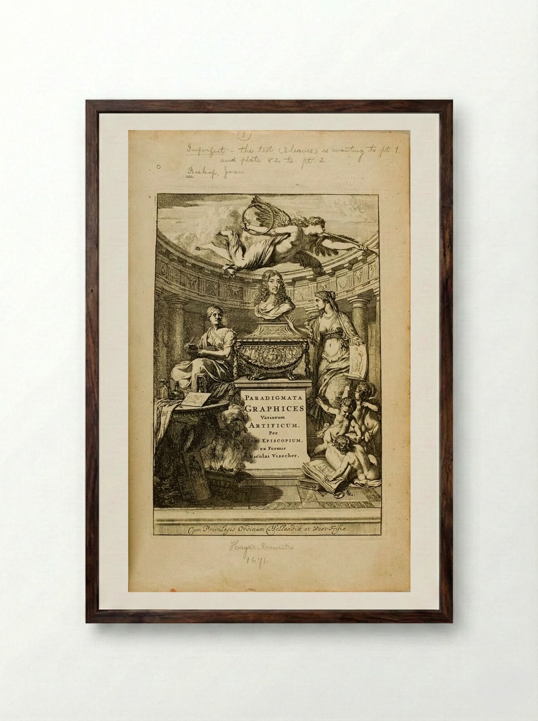 Frontispiece to Paradigmata graphices variorum artificum - Jan de Bisschop - Framed Print Dark Wood