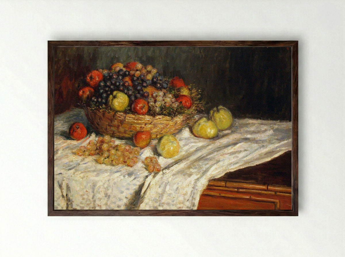 Fruit Basket with Apples and Grapes - Claude Monet - Framed Print Dark Wood
