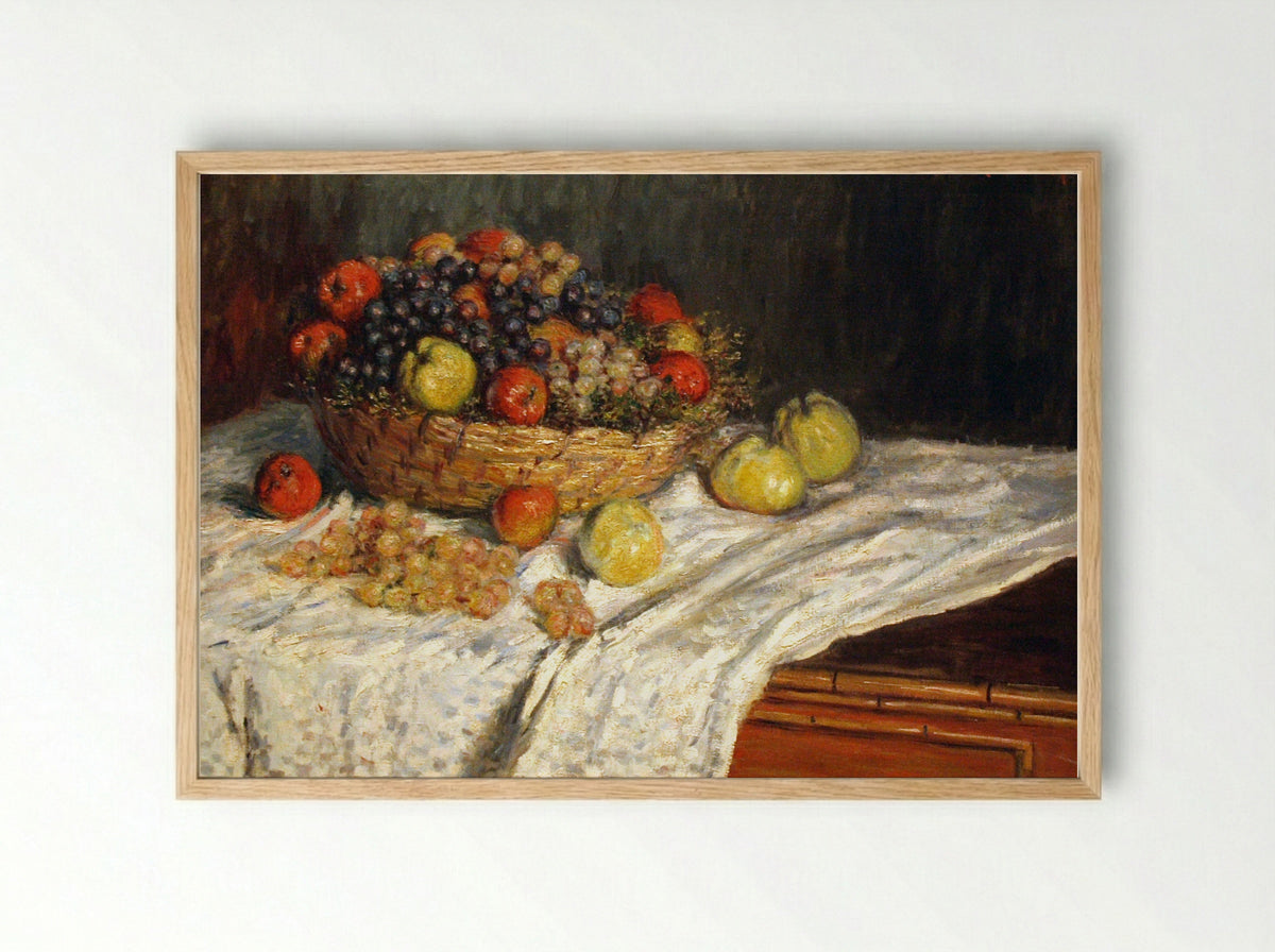 Fruit Basket with Apples and Grapes - Claude Monet - Framed Print Wood