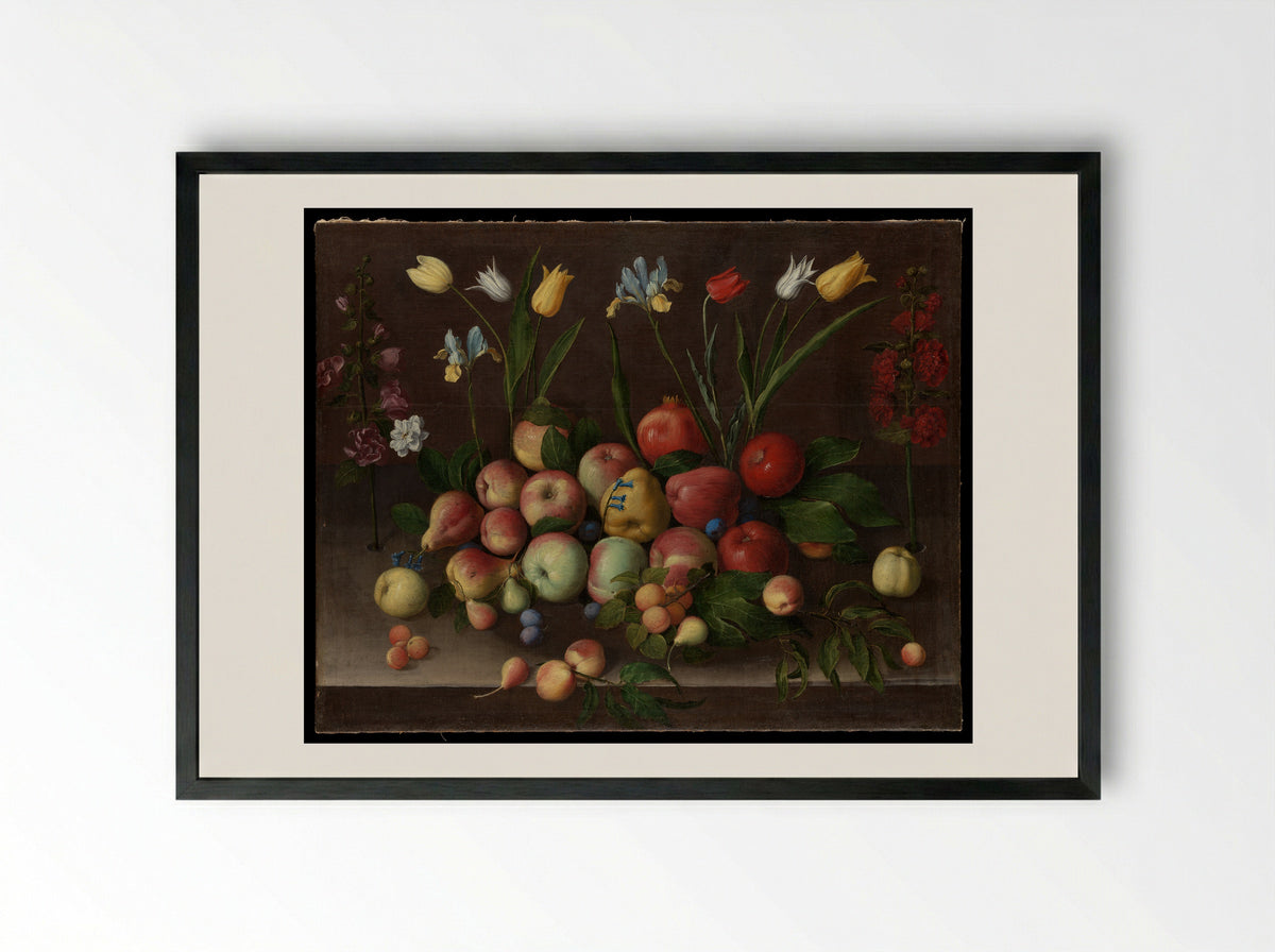 Fruit and Flowers - Orsola Maddalena Caccia - Framed Print Black