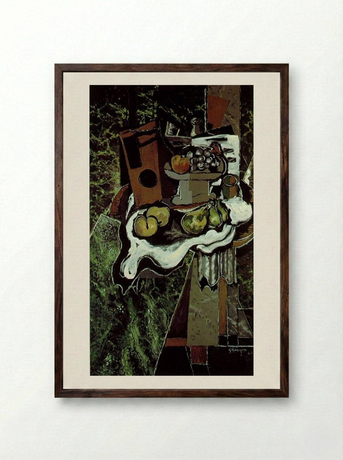 Fruit on a Tablecloth with a Fruitdish - Georges Braque - Framed Print Dark Wood