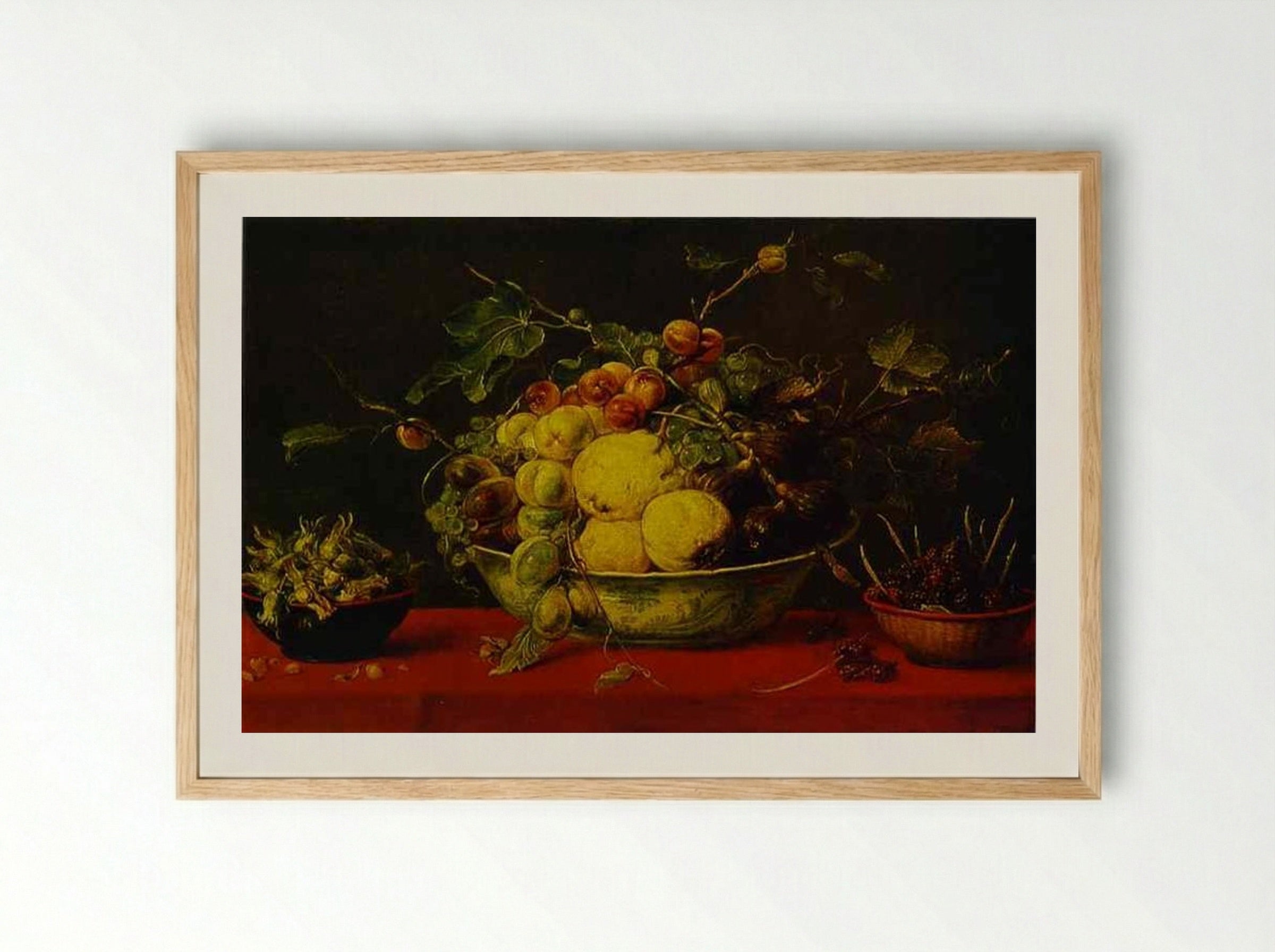 Fruits in a Bowl on a Red Tablecloth - Frans Snyders - Framed Print Wood